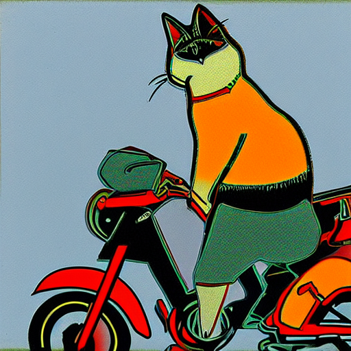 Cat on a Motorcycle 20220926_02, 16-bit, by Andy Warhol.png